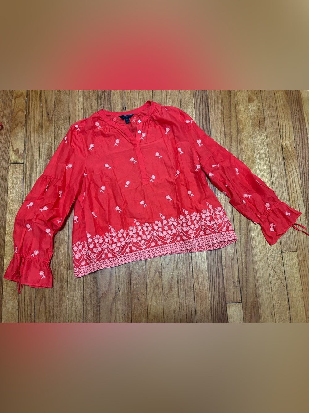 J.Crew | Floral Embroidered Blouse blood orange‎ XXL - Picture 2 of 10